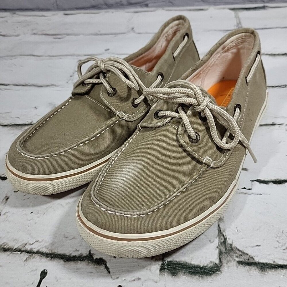 Sperry Top Sider Halyard Tan Canvas Low-Top Boat Shoes Mens Sz‎ 5 (Youth)